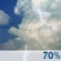 Tuesday: Showers and thunderstorms likely, mainly between 1pm and 5pm.  Increasing clouds, with a high near 73. Breezy, with a southwest wind 10 to 15 mph increasing to 15 to 20 mph in the afternoon. Winds could gust as high as 30 mph.  Chance of precipitation is 70%. New rainfall amounts between a tenth and quarter of an inch, except higher amounts possible in thunderstorms. 